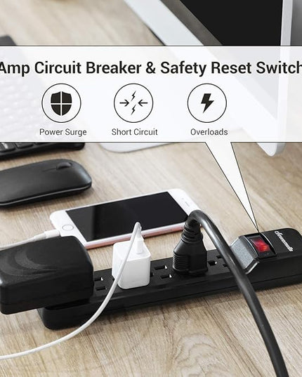 DEWENWILS 2-Pack Power Strip Surge Protector,25 Ft Extra Long Extension Cord, Low Profile Flat Plug,15 Amp Circuit Breaker, 500 Joules, Wall Mount, Black, UL Listed
