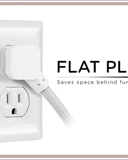 Cordinate 3-Outlet Power Strip Extension Cord with Multiple Outlets 15 Ft Indoor Braided Grounded Flat Plug Extension Cord ETL Listed White 50011