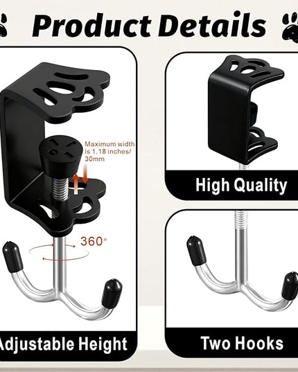 5 Pcs Adjustable Purse Hooks Heavy Duty J Clamp Hooks Bag Hanger for Table, Bag Holder for Table for Desk Key Backpack【Black】