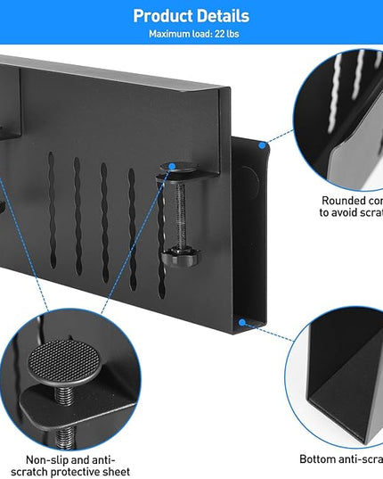 MAXECHO Desk Side Storage, Under Desk Laptop Mount, Table Side Hanging File Organizer, No Drill Clamp On Cable Management Tray, Laptop Holder with Magnetic Pen Holder for Office and Home, Load 22 Lbs