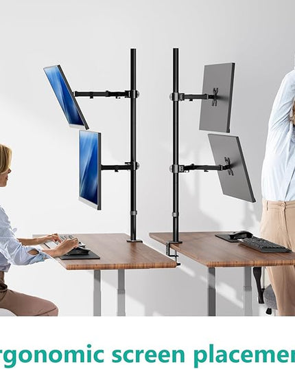 WALI Stacked Monitor Mount, Dual Monitor Stand Vertical for 2 Computer Screens Max 27'', Vertical Monitor Mount for Desk Holds up to 22lbs with Mounting Holes 75/100mm (M12XXL), Black