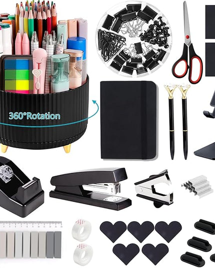 Office Supplies,Desk Accessories,with Stapler, Tape Dispenser,Desk Organizer,Folding Phone Holder,Pen,Journal Notebook,Scissor,Staple Remover,Staples,Clear Tape,Sticky Notes,Paper Clips,Bookmark,Ect