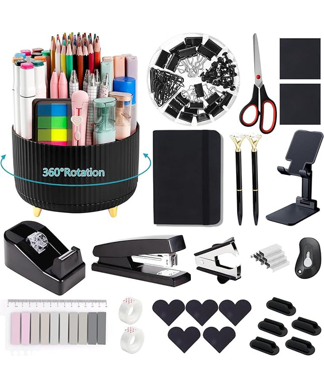 Office Supplies,Desk Accessories,with Stapler, Tape Dispenser,Desk Organizer,Folding Phone Holder,Pen,Journal Notebook,Scissor,Staple Remover,Staples,Clear Tape,Sticky Notes,Paper Clips,Bookmark,Ect