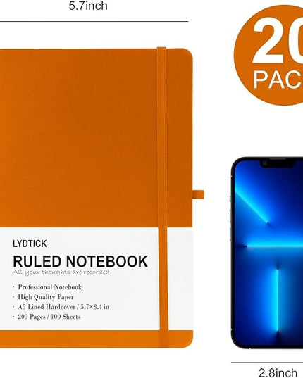 20 Pack Journals for Writing College Ruled Notebooks Journal in Bulk, Hardcover Notebooks (200Pages) for Note Talking, Lined Bullet Journals for Home School Office, 5.7"x8.4", Orange