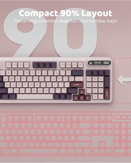 KZZI Z98 Wireless Mechanical Keyboard, Smart Display & Knob, BT5.0/2.4GHz/USB-C, Hot Swappable Custom Keyboard, Pre-lubed Linear Switches, Gasket Mount, RGB Creamy Gaming Keyboard