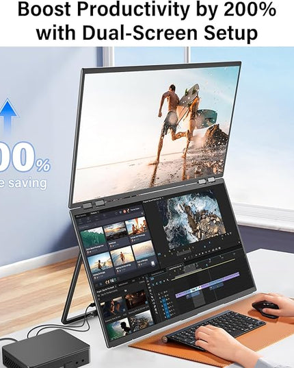 InnoView 23.8" FHD Dual Portable Monitor 1920x1080P 100% sRGB - Foldable & Stackable Design with 315° Screen Adjustment & 180° Stand | USB-C/HDMI, Dual Monitor for Laptop, Mac, Windows
