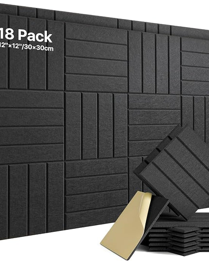 18 Pack Sound Proof Foam Panels for Walls, Self-Adhesive Acoustic Panels Sound Absorbing, 12" X 12" X 0.4" High Density Soundproof Wall Panels Tiles for Door, Ceiling, Home Office