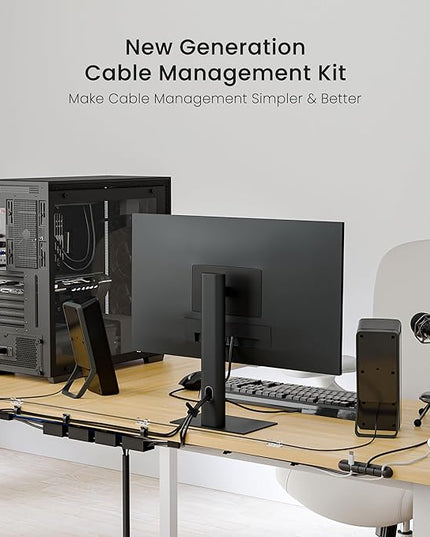 EUREKA ERGONOMIC 316 PCS Cable Management Organizer Kit Cable Raceways, 6 Cable Holder, 4 Cord Sleeve, 60 Wire Clips,2 Roll Self Adhesive Wire Ties, 100 Zip Ties for Office Home Under PC Desk, Black