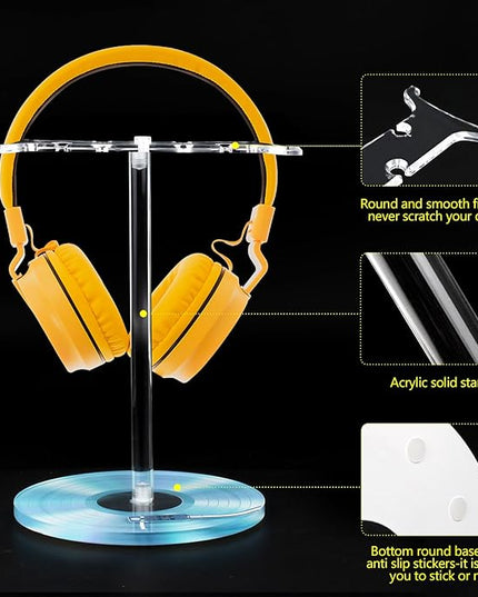 Clear Acrylic Headphone Stand for AirPods Max/Gaming Headsets (HyperX/Xbox) - Universal Holder for Bose, Beats & Wireless Headphones - Space-Saving Organizer (Blue Record/LP)