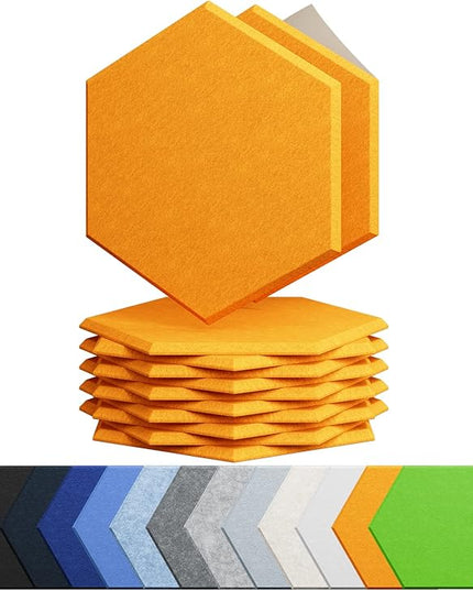 12 Pack Acoustic Panels Self Adhesive Sound Proof Foam, High Density Sound Acoustic Foam Panel, 12X10.23X0.4 Inch Hexagon Wall Panels in Home, Office, Reccording Room, Studio(Orange)