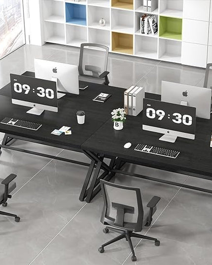 IBF Black Desk, Modern Computer Desk for Writing Study, Industrial Simple Home Office Work Desk in Bedroom, Wood Metal Pc Gaming Laptop Workstation Executive Computer Table, Black Oak, 60 Inch