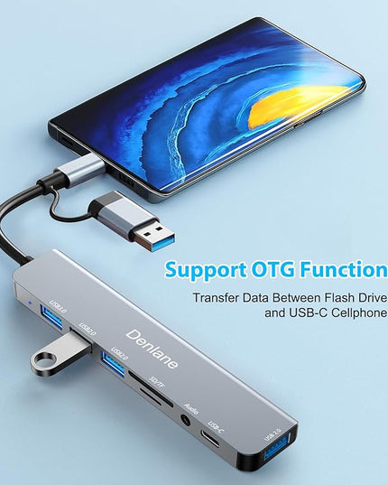 USB C Hub USB Hub 3.0 for Laptop, Upgrade 8 in 2 USB Splitter with USB-C/4 USB A Port Extender, TF/SD Card Slot, 3.5mm Audio Adapter, USBC USB Dongle for PC/Mac/MacBook/Laptop/iPad/Tablet