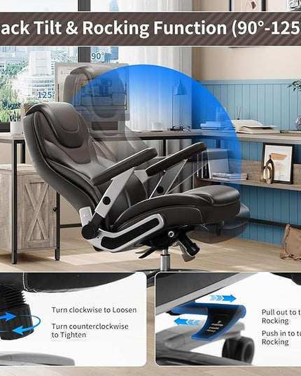 Big and Tall Office Chair with 5D Arms, 600lbs Fabric & PU Leather Heavy Duty Desk Chair, Adjustable Lumbar Support & Height, Tilt Function, High Back Ergonomic Executive Computer Chair