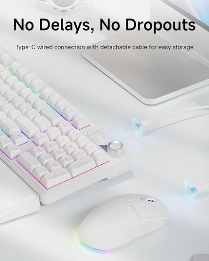 C98 Wired Keyboard and Mouse Combo, Wired Computer Keyboards with Wrist Palm, Double-Shot Keycaps, Silent RGB Backlight Keyboard for Windows/MAC/PC (White)