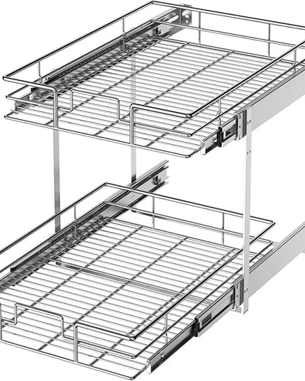 LOVMOR 2 Tier Individual Pull Out Cabinet Organizer 12½" W x 21½" D, Slide Out Kitchen Cabinet Storage Sliding Shelves