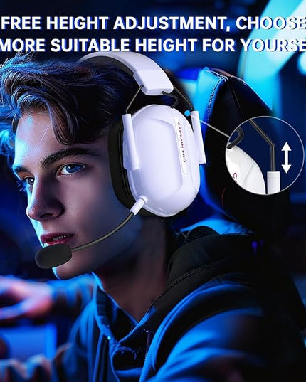 RYR Wireless Gaming Headset for Xbox Series X|S, Xbox One, PC, PS5/4, Mac, Mobile, Switch, 3D Surround Sound, Bluetooth 5.3, 60H Battery, Gaming Headphones with Detachable Noise Canceling Mic-White