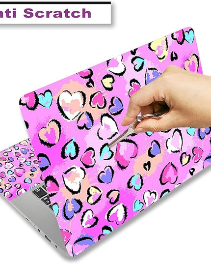 Laptop Skin Sticker Decal Cover, 11.6”12" 13" 13.3" 14" 15" 15.4" 15.6" Laptop Netbook Skins Sticker Notebook Protector (2 Wrist Pad Included), Removable Reusable, Easy to Apply, Pink Hearts Lovely