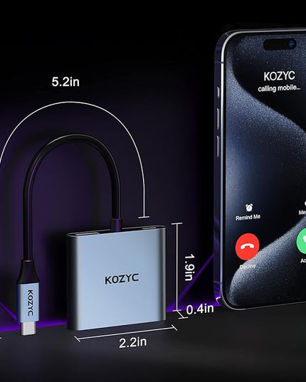 USB C to Dual HDMI Adapter 4K@30Hz, KOZYC USB C Hub Multiport Adapter with 2xHDMI, USB 3.0, 100W PD, Support USB C to HDMI Splitter Extended Display for MacBook Pro (MST is not Supported on MacOS)