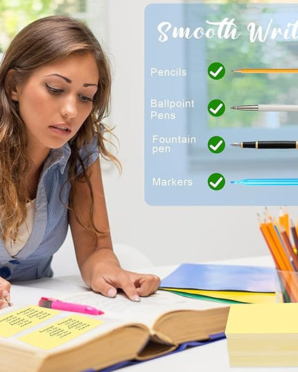 12 Pads Large Sticky Notes Yellow,3 x 5'' Self-Stick Notes Pads Recyclable,100 Sheets/Pad Super Sticking Power 76x127mm,1200 Sheets Clean Removal Sticky Notes Easy to Post for Note Taking,to Do Lists