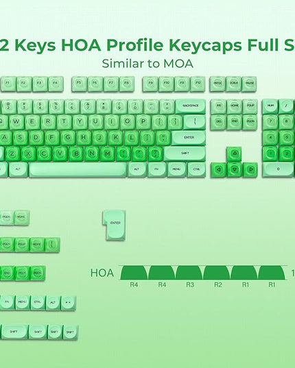 PBT Keycaps, XVX Green Apple Jelly HOA Profile, 132-Key Cute Custom Keycaps (for Mechanical Keyboards with Cherry/Gateron MX Switches)-Apple Green