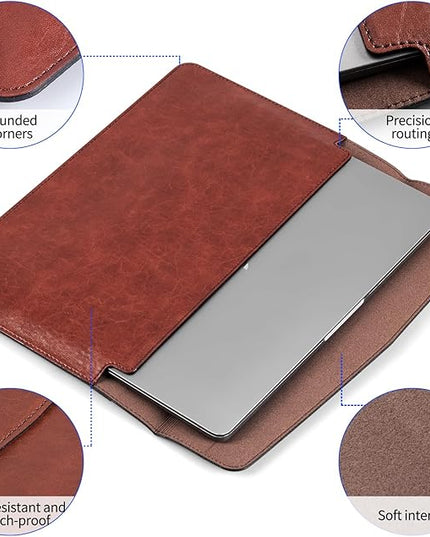 13 inch Genuine Leather Laptop Sleeve for MacBook Air 13 inch M4 M3 M2 M1 2025-2018 & MacBook Pro 13 inch M2/M1 2025-2016,Magnetic Closure Protective Case with Microfiber Lining,Red Brown