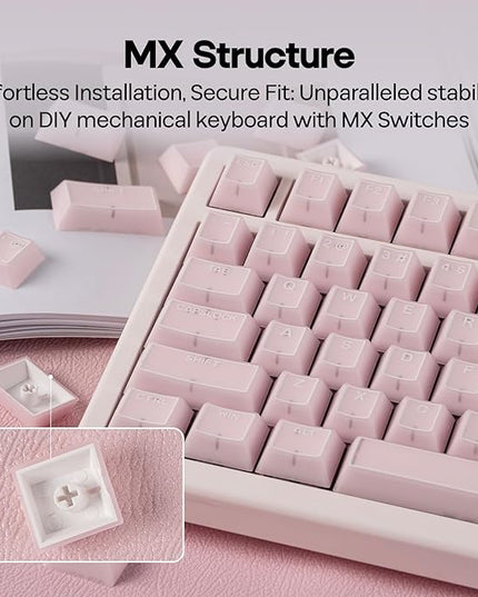 EPOMAKER Creamy Jade PBT Keycaps, 142 Keys, Double Shot, Cherry Profile, 60%/75%/96%/Full Size, Custom Keyboard Keycaps Set for Mechanical Gaming Keyboard (Pink)