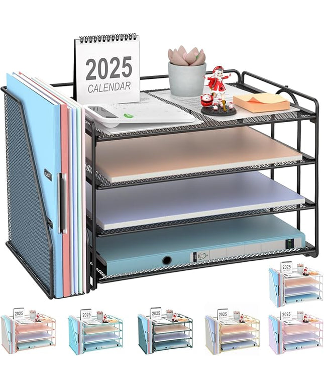 gianotter 4-Tier Paper Organizer With Magazine Holder, Desk Organizers and Accessories, Desk Accessories & Workspace Organizers, File Organizer for Office Supplies Storag (Black, 4-Tier)