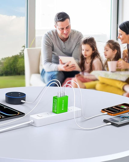 USB C Wall Charger, 60W USB C Charger Block 5-Port PD Fast Charging Blocks,USB A Multiport Plug Brick Cube,Dual Type C Power Adapter for iPhone 17/16/15/14/13/Pro,iPad,Samsung,for Switch（Green 2-Pack）