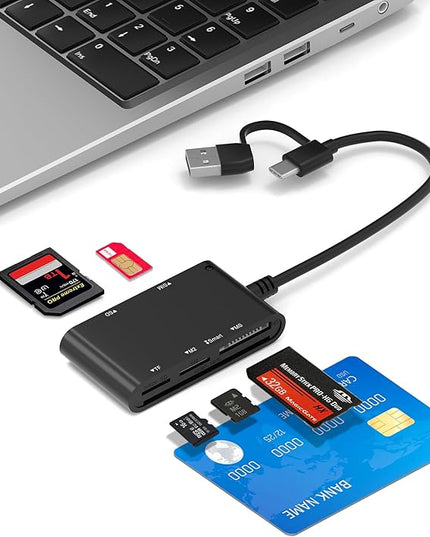7 in 2 SIM Card Reader for Military CAC, SIM, SD/TF/MS Pro Duo/M2/IC/PIV, USB C/A Smart Card Reader for Win/Mac/Linux/Android, SIM Card Adapter Surpport Plug and Play