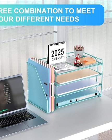 gianotter 4-Tier Paper Organizer With Magazine Holder, Desk Organizers and Accessories, Desk Accessories & Workspace Organizers, File Organizer for Office Supplies Storag (Blue, 4-Tier)