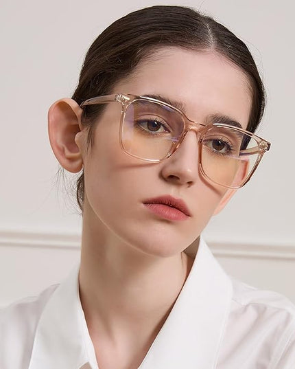 MACJERO Oversized Square Blue Light Blocking Glasses for Women Men, Anti-Fatigue Computer Monitor Gaming Glasses Reduce Eye Strain((transparent Brown)