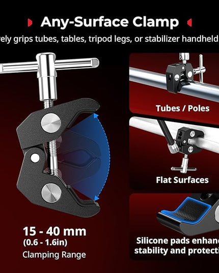 SmallRig Magic Arm Clamp w/ 1/4" Screw, Phone Mount for Magsafe & Magnetic Adapter Ring, 11 Inches Integrated Magic Arm for iPhone, for Android, for Action Cameras/LCD Monitor/LED Lights - 5604
