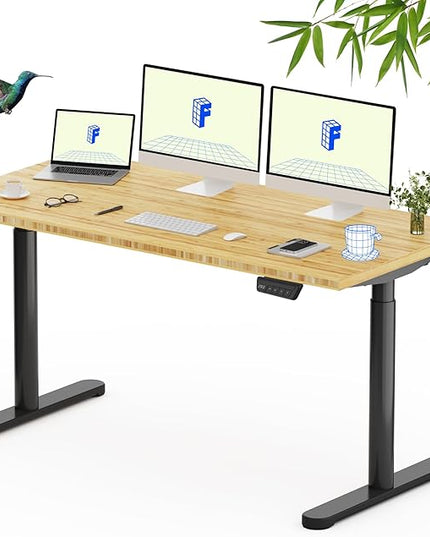FLEXISPOT Bamboo Electric Standing Desk with Elegant Oval Legs, 60"x30" Height Adjustable Desk for Home Office & Living Spaces, Black Frame