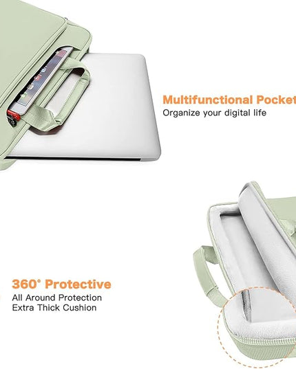 MOSISO 360 Protective Laptop Shoulder Bag Compatible with MacBook Air 15 M4 A3241 M3 A3114 M2 A2941/Pro 16 inch M4 M3 M2 M1, 15-15.6 inch Notebook,Matching Color Sleeve with Belt, Sage Green