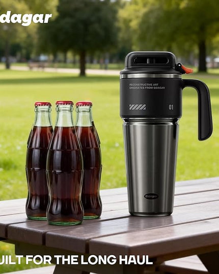 32 oz Tumbler with Handle and Straw, Vacuum Insulated Stainless Steel Travel Mug with Push-button Lid, Double Wall Coffee Cup, Fits in Cup Holder - Obsidian Black