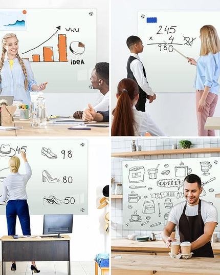 H-Qprobd Glass White Board for Wall Dry Erase Board 36" x 24" (2pcs) Magnetic Presentation Whiteboard for Home, Office and School