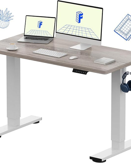 FLEXISPOT EN1 One-Piece Standing Desk with 1-Inch Thick Seamless Desktop, 48"x24" Electric Height Adjustable Desk for Home Office, Multi-Monitor Setups & Easy Assembly, Gray Wood