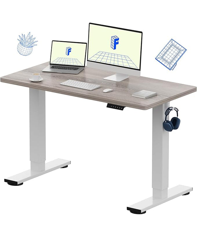 FLEXISPOT EN1 One-Piece Standing Desk with 1-Inch Thick Seamless Desktop, 48"x24" Electric Height Adjustable Desk for Home Office, Multi-Monitor Setups & Easy Assembly, Gray Wood