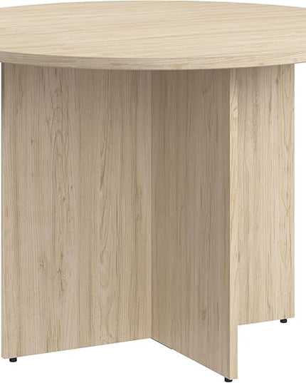 Bush Business Furniture 42-inch Round Conference Table with Wood Base, Circular Meeting Room Desk for 4 Users, Natural Elm