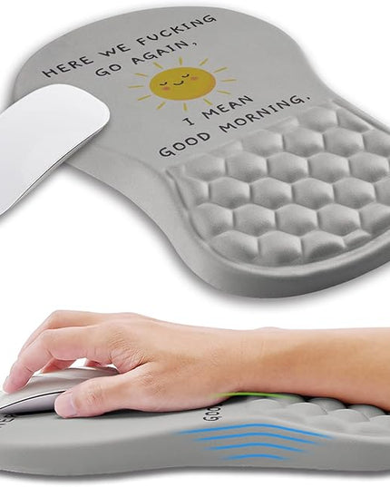 Ergonomic Mouse Pad Wrist Support with Memory Foam Massage Bulge, Carpal Tunnel Pain Relief Mousepad Wrist Rest for Mouse(12x8 inch, Good Morning)