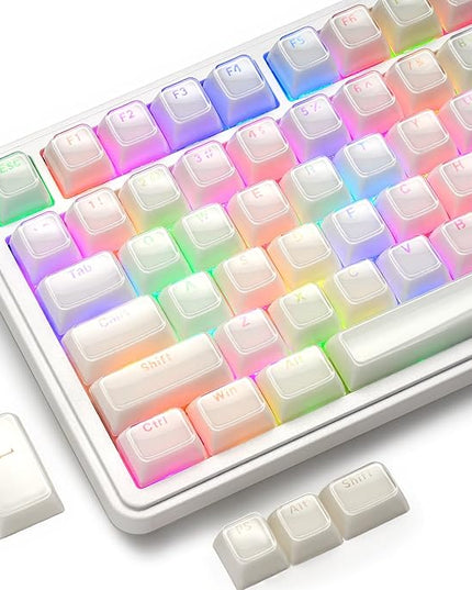 XVX Jelly Keycaps, Ceramic Style Keyboard Keycaps, White Shine Through Keycap Set OEM Profile Compatible with 61/68/84/87/98/100 ANSI and ISO Layout MX Switches Mechanical Keyboard