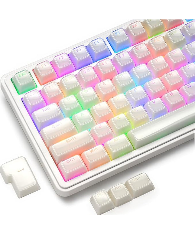 XVX Jelly Keycaps, Ceramic Style Keyboard Keycaps, White Shine Through Keycap Set OEM Profile Compatible with 61/68/84/87/98/100 ANSI and ISO Layout MX Switches Mechanical Keyboard