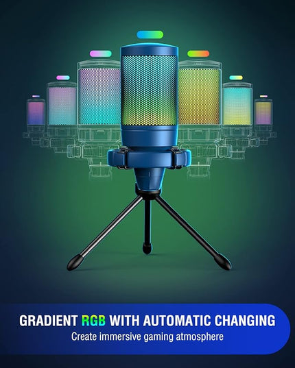 FIFINE Gaming Streaming USB PC Microphone for Mac OS/Windows, AmpliGame Condenser Cardioid Mic with RGB for Video Vocal Recording Twitch Discord, Gamer Computer Mic-Blue