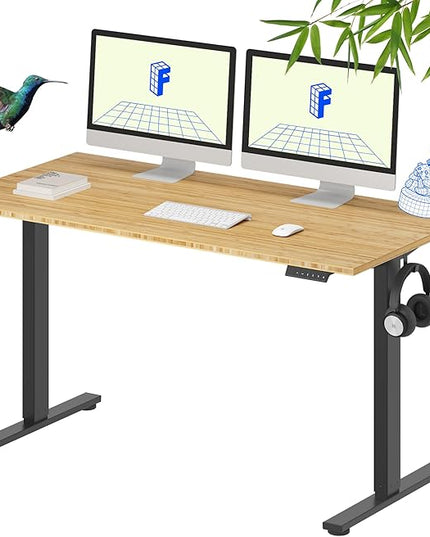 FLEXISPOT EN1 Bamboo Single-Piece Standing Desk, 55 x 28 Inches Ergonomic Desk for Home Office and Gaming (Black Frame + Bamboo Top, 2 Packages)