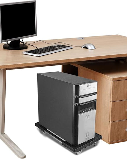 Adjustable Mobile CPU Stand, Ventilated Computer Tower Stand PC Tower Stand with 4 Locking Caster Wheels Fits Most PC (black)
