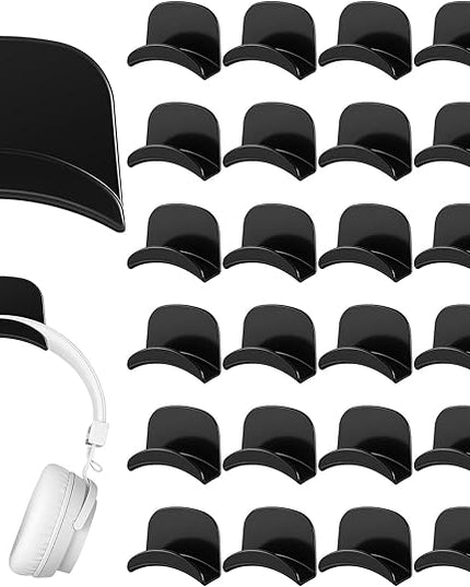 30 Pcs Headphone Hanger Wall Holder Back to School Desk Adhesive Headphone Hook Mount Strong Universal Acrylic Holder Hooks for General Purpose Game Earphone(Black)