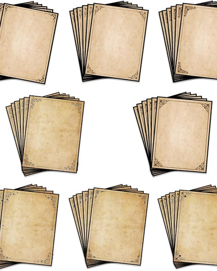 Tlenpo Stationery Vintage Antique Design Printing Writing Papers 8.5 x 11 in, 80 Sheets, Old Age Printer Papers, Retro Painted Border Letterhead, Double Sided Printing Paper, 8 Designs