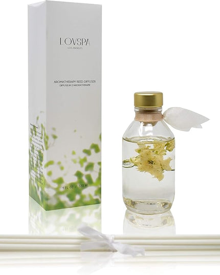 LOVSPA Reed Diffuser Set, Coconut Cabana Scented Oil Diffuser with Sticks, Home Fragrance Accessories for Bathroom Shelf Decor, Aroma Diffusers for Home or Office Desk, USA Made