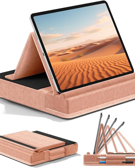 KDD Tablet Pillow Stand, Multi-Angle Viewing Ipad Holder for Lap, Bed and Desk, Foldable Soft Pad Dock with Stylus Mount Compatible with Ipad Pro 12.9, 10.5, 11, Air, Mini, Phones, Books, E-Reader