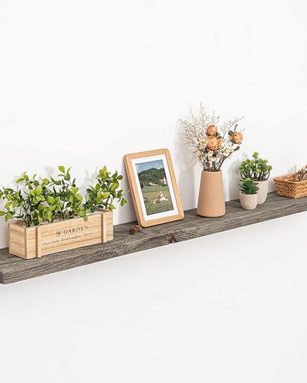 Solid Wood Floating Shelves, 8" Deep Rustic Reclaimed Barnwood Wall Hanging Floating Shelf with Invisible Heavy-Duty Metal Bracket | Wall Mounted | Farmhouse Style | 55 inches,1PC,Grey